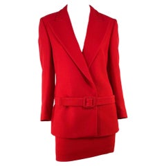 NWT F/W 1997 Gianni Versace Final Runway Red Wool Belted Skirt Suit New