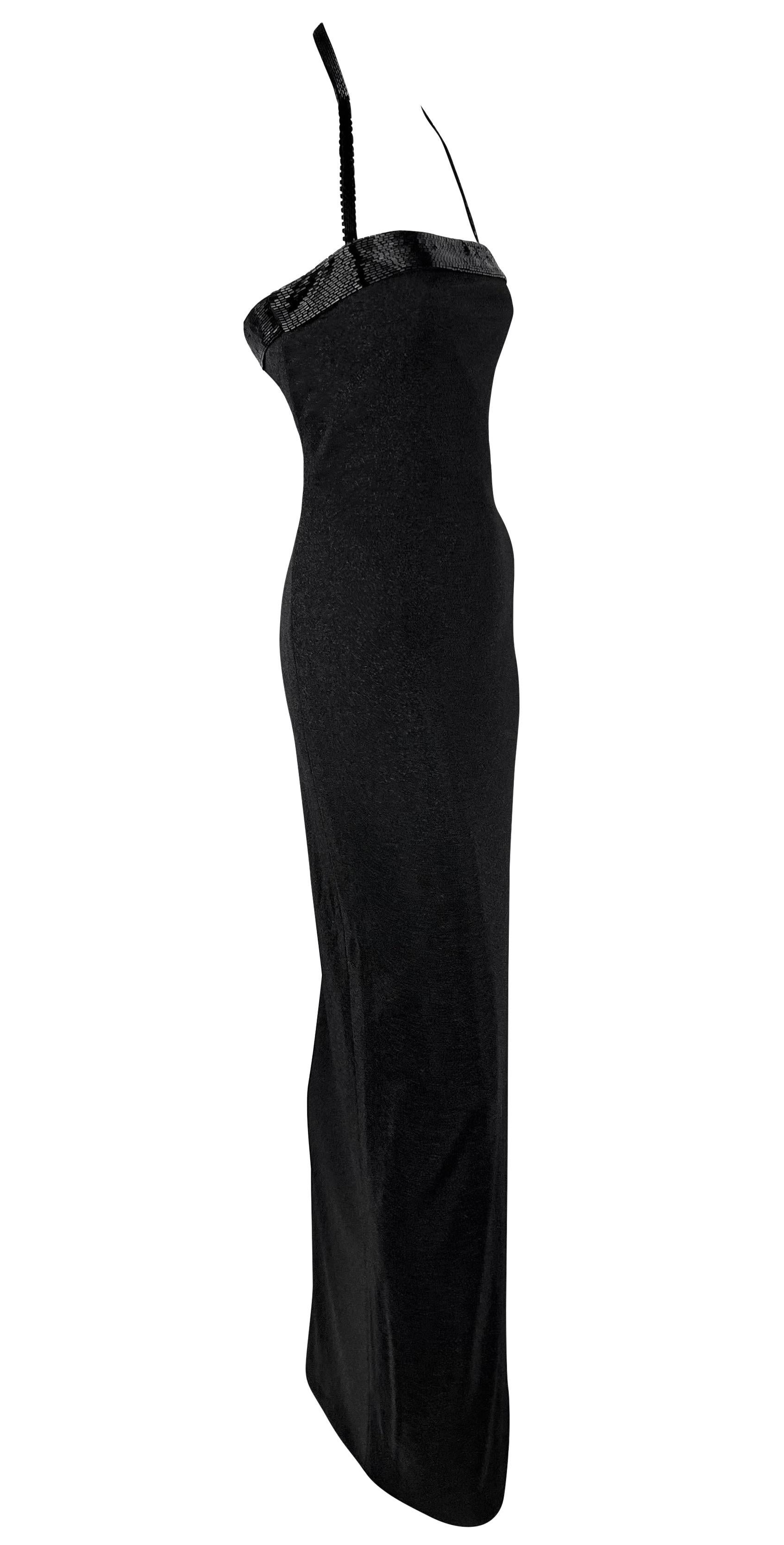 F/W 1997 Gianni Versace Runway Beaded Black Lurex Metallic Halter Neck Gown For Sale 5