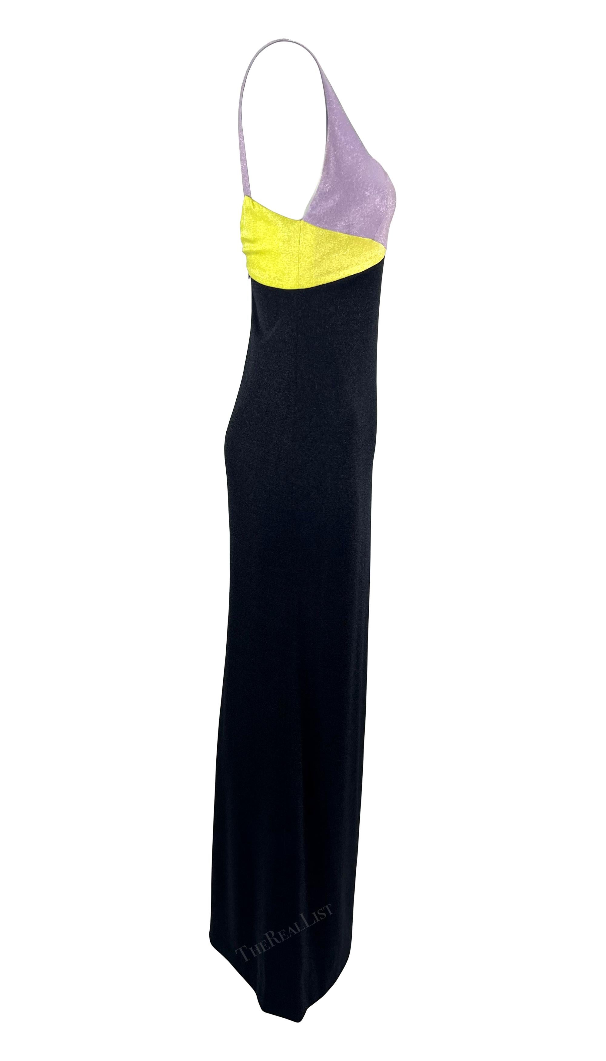 F/W 1997 Gianni Versace Runway Lurex Metallic Lavender Yellow Color Block Gown 8