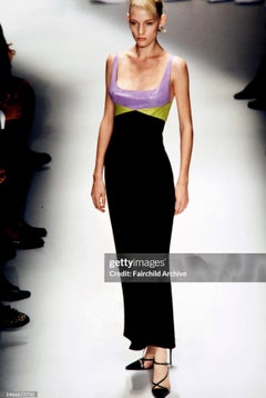 F/W 1997 Gianni Versace Runway Lurex Metallic Lavender Yellow Color Block Gown