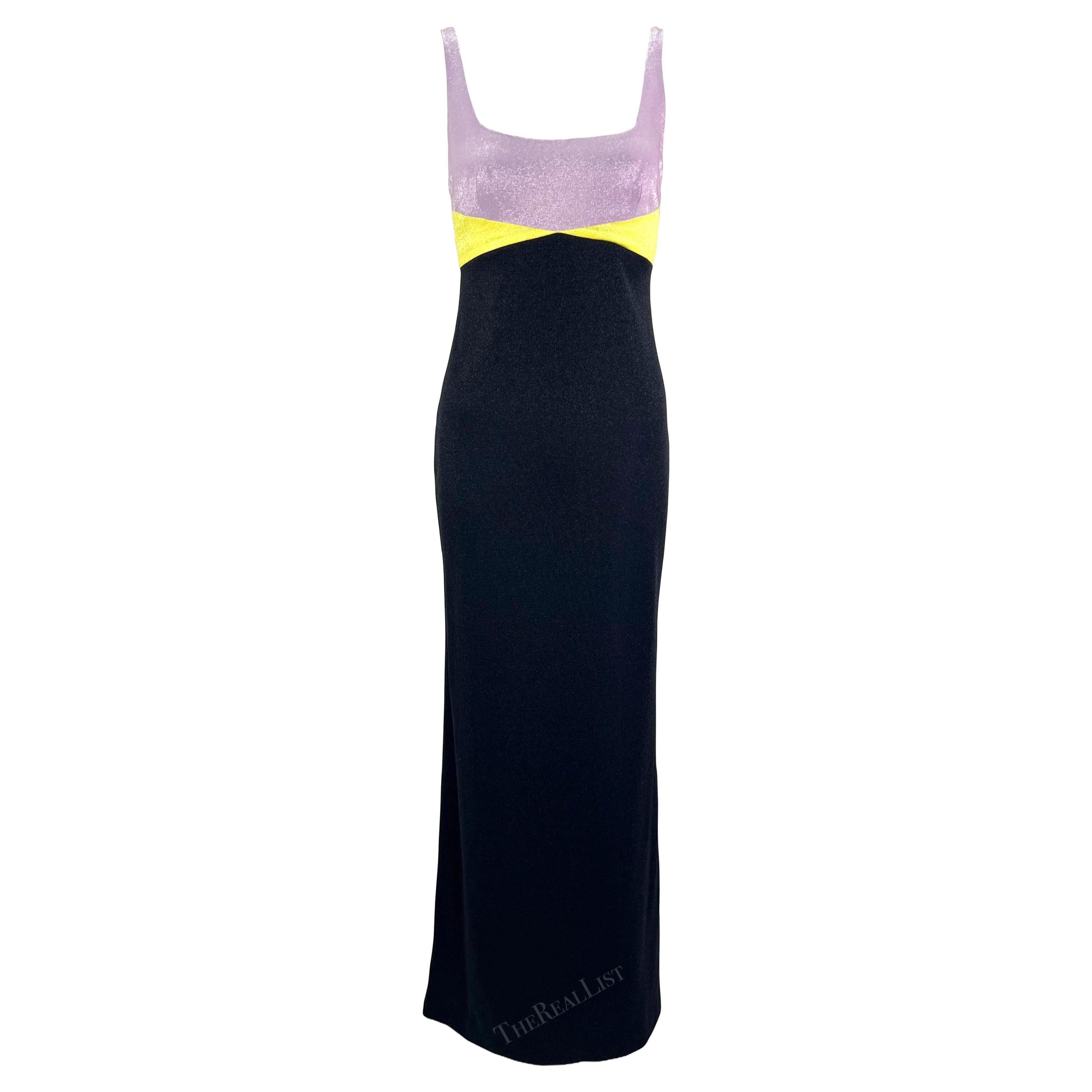 F/W 1997 Gianni Versace Runway Lurex Metallic Lavender Yellow Color Block Gown