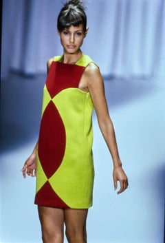 F/W 1997 Gianni Versace Runway Yellow Red Color Block Mini Shift Dress
