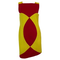 F/W 1997 Gianni Versace Runway Yellow Red Color Block Mini Shift Dress