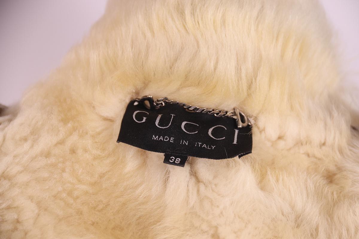 F/W 1997 Gucci by Tom Ford Beige Leather Shearling Fur Full-Length Coat For Sale 3