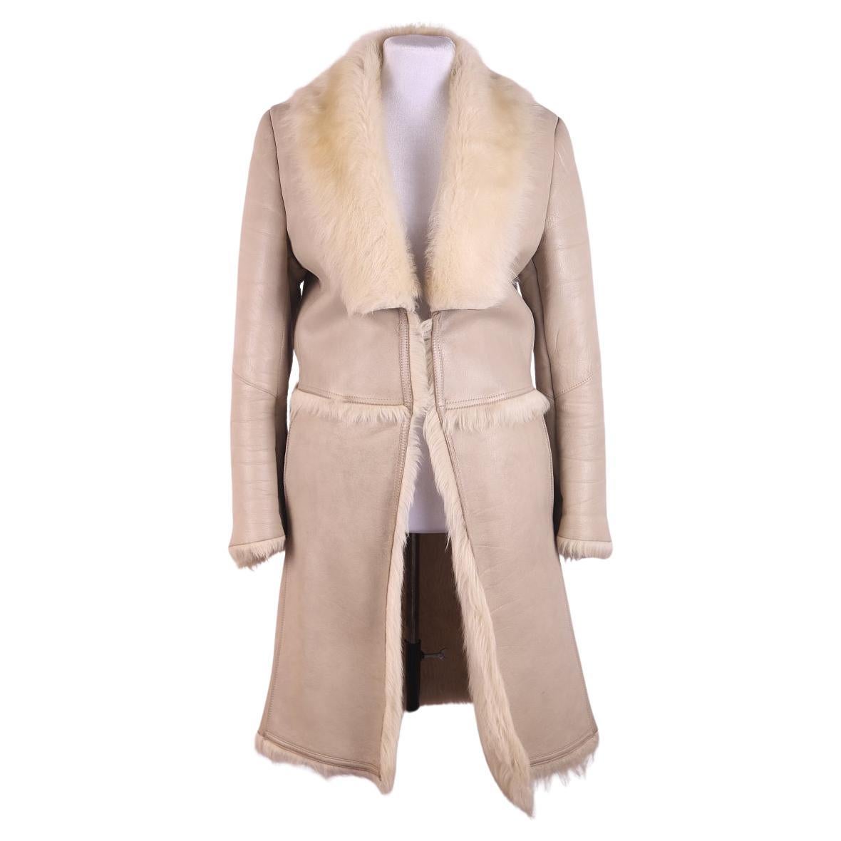 F/W 1997 Gucci by Tom Ford Beige Leather Shearling Fur Full-Length Coat For Sale