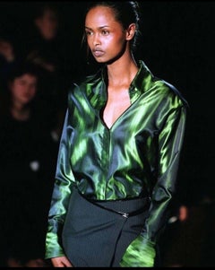 F/W 1997 Gucci by Tom Ford G Buckle Metallic Black Leather Mini Wrap Skirt