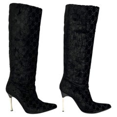 F/W 1997 Gucci by Tom Ford 'GG' Monogram Black Velvet Heel Boots Size 7.5B