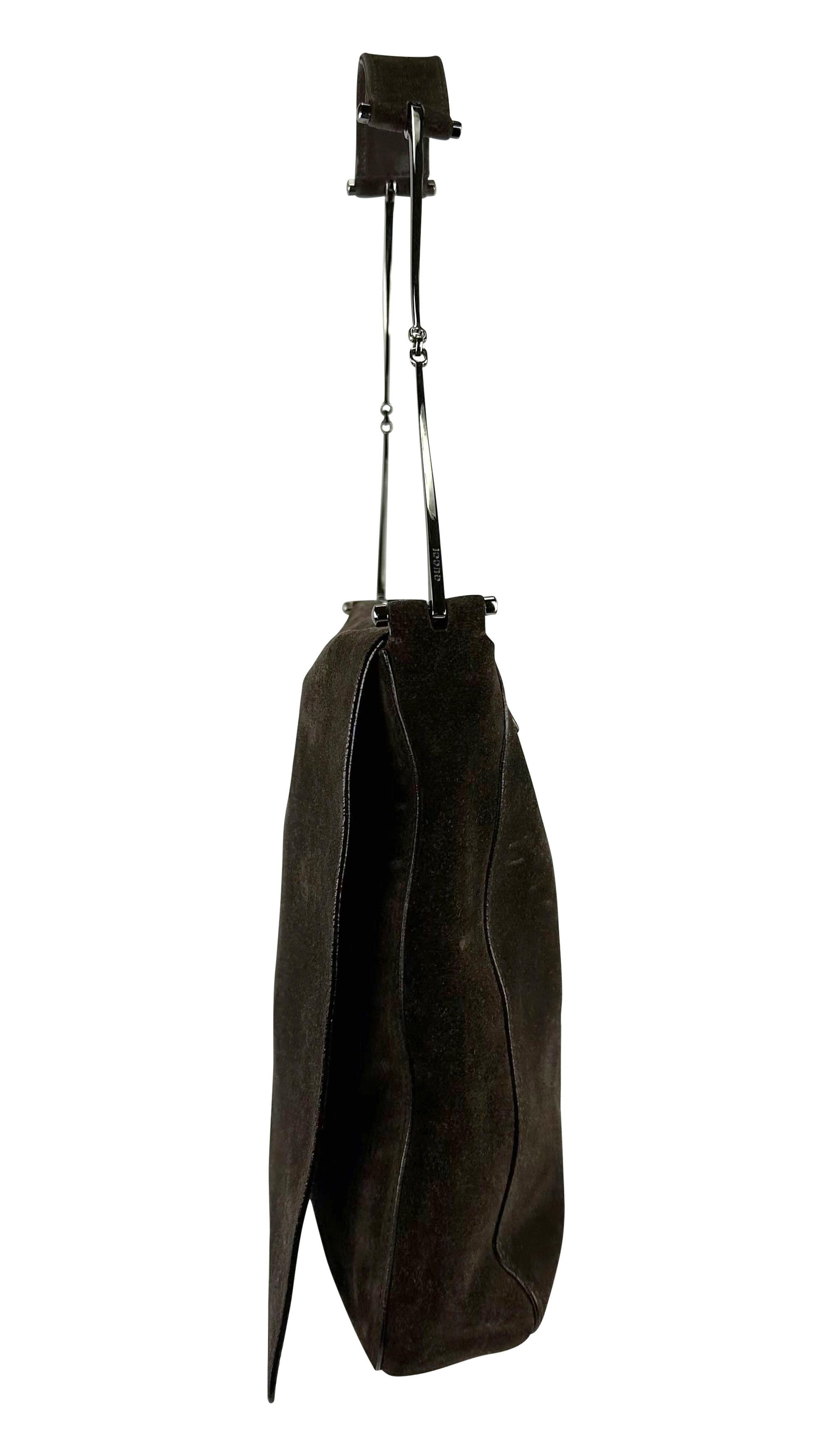 F/W 1997 Gucci by Tom Ford Horsebit Strap Brown Suede Flap Shoulder Bag In Good Condition For Sale In West Hollywood, CA