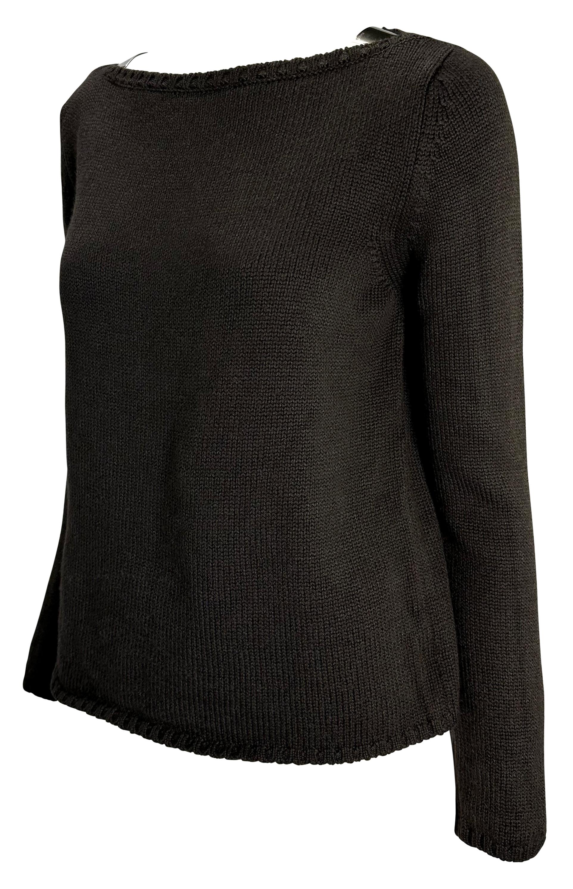 Black F/W 1997 Gucci by Tom Ford Metal Logo Buckle Brown Knit Wool Pullover Sweater For Sale