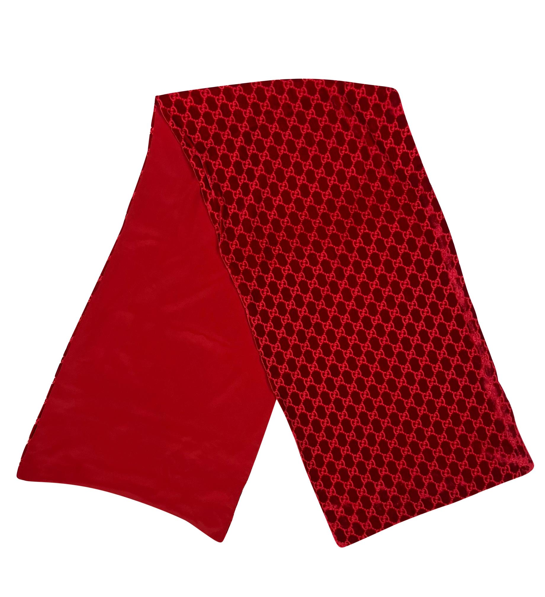 Women's F/W 1997 Gucci by Tom Ford Red Velvet GG Devoré Silk Rectangular Scarf For Sale