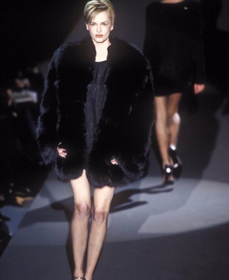 F/W 1997 Gucci by Tom Ford Runway Black Fox Fur Chubby Museum Coat