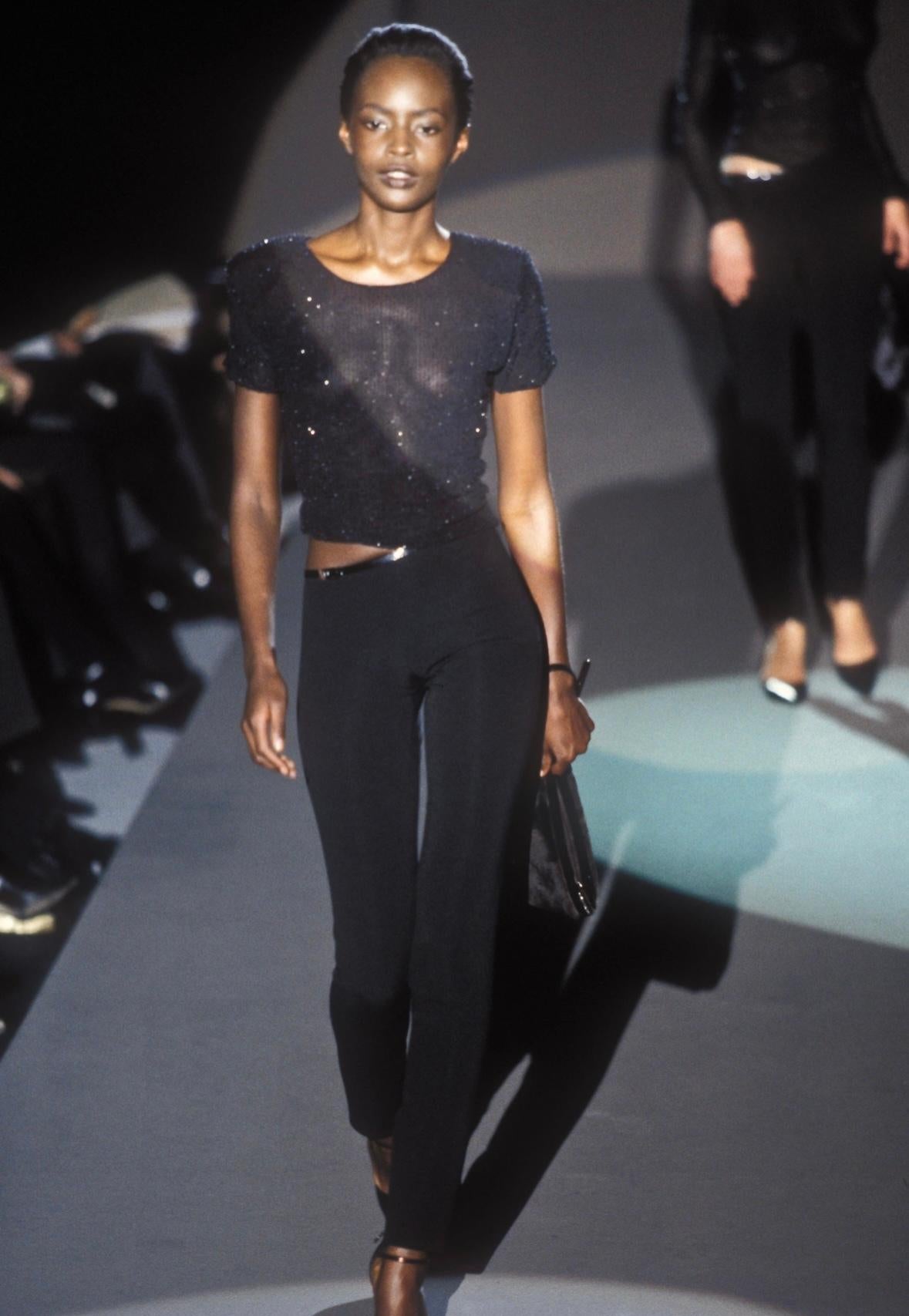 Women's F/W 1997 Gucci by Tom Ford Runway Black Square 'G' Buckle Patent Stretch Pants For Sale