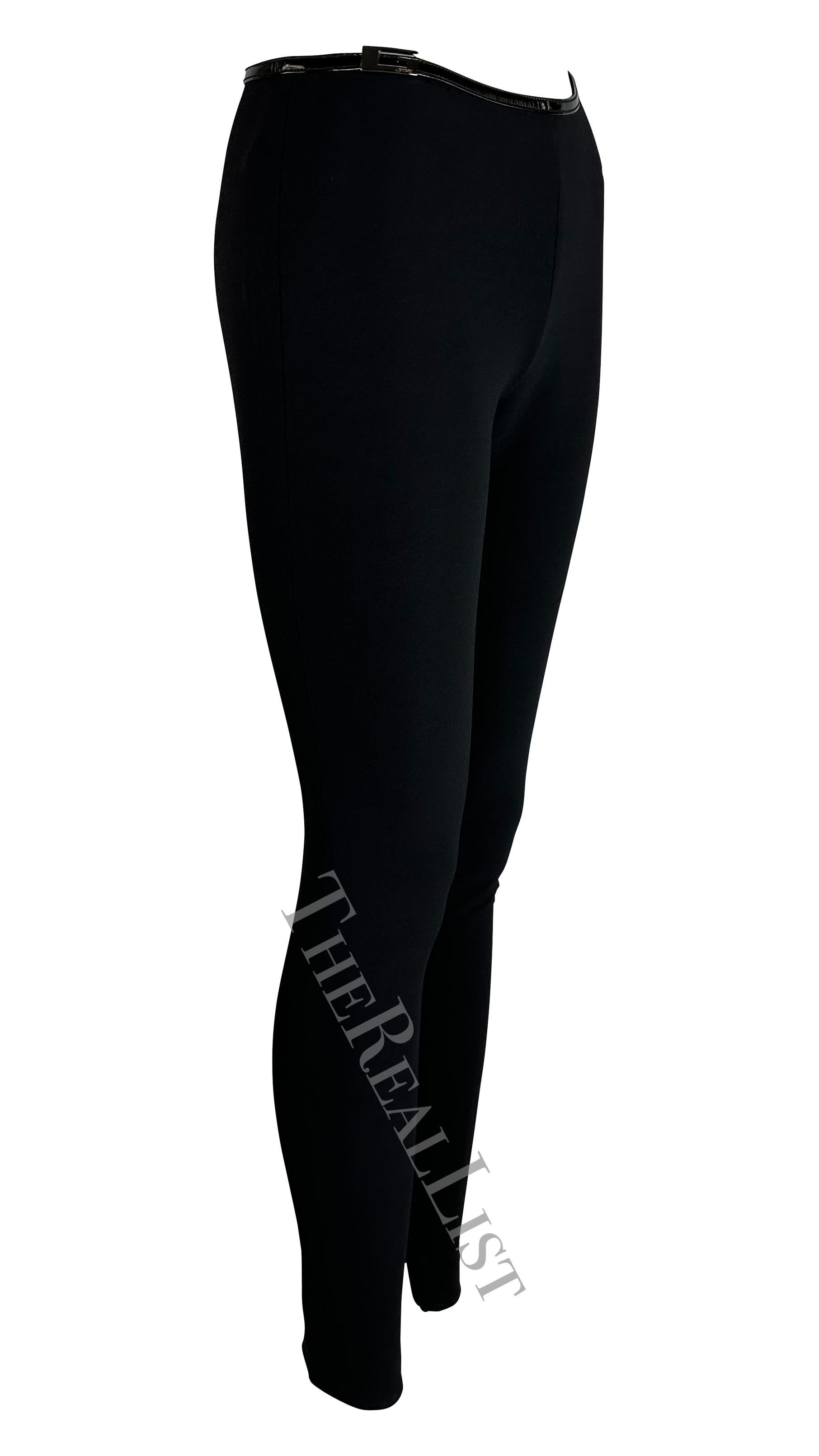 F/W 1997 Gucci by Tom Ford Runway Black Square 'G' Buckle Patent Stretch Pants For Sale 1