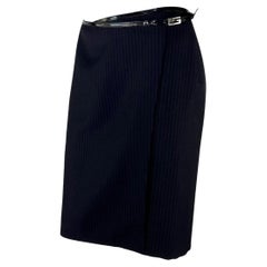 H/W 1997 Gucci by Tom Ford Laufsteg G Logo Schnalle Wickelrock mit Gürtel aus Wolle
