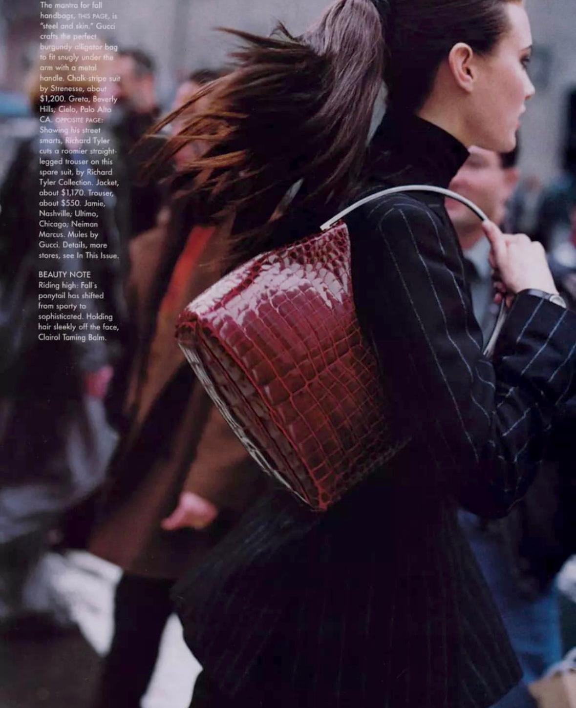 Brown F/W 1997 Gucci by Tom Ford Runway Genuine Alligator Red Orange Shoulder Bag