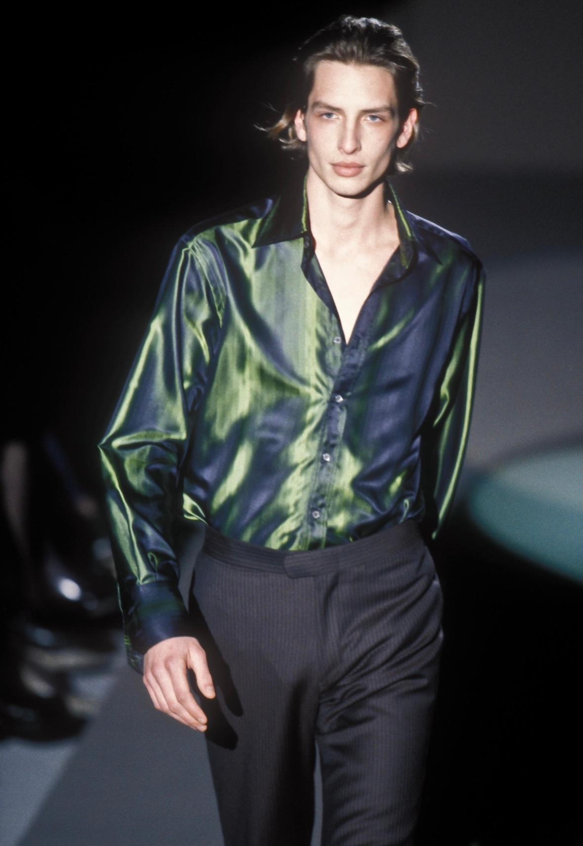 F/W 1997 Gucci by Tom Ford Runway Green Ombré Stripe Button F/W 1997 Gucci by Tom Ford Runway Green Ombré Stripe Button