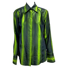 F/W 1997 Gucci by Tom Ford Runway Green Ombré Stripe Button Up Shoulder Pad Top