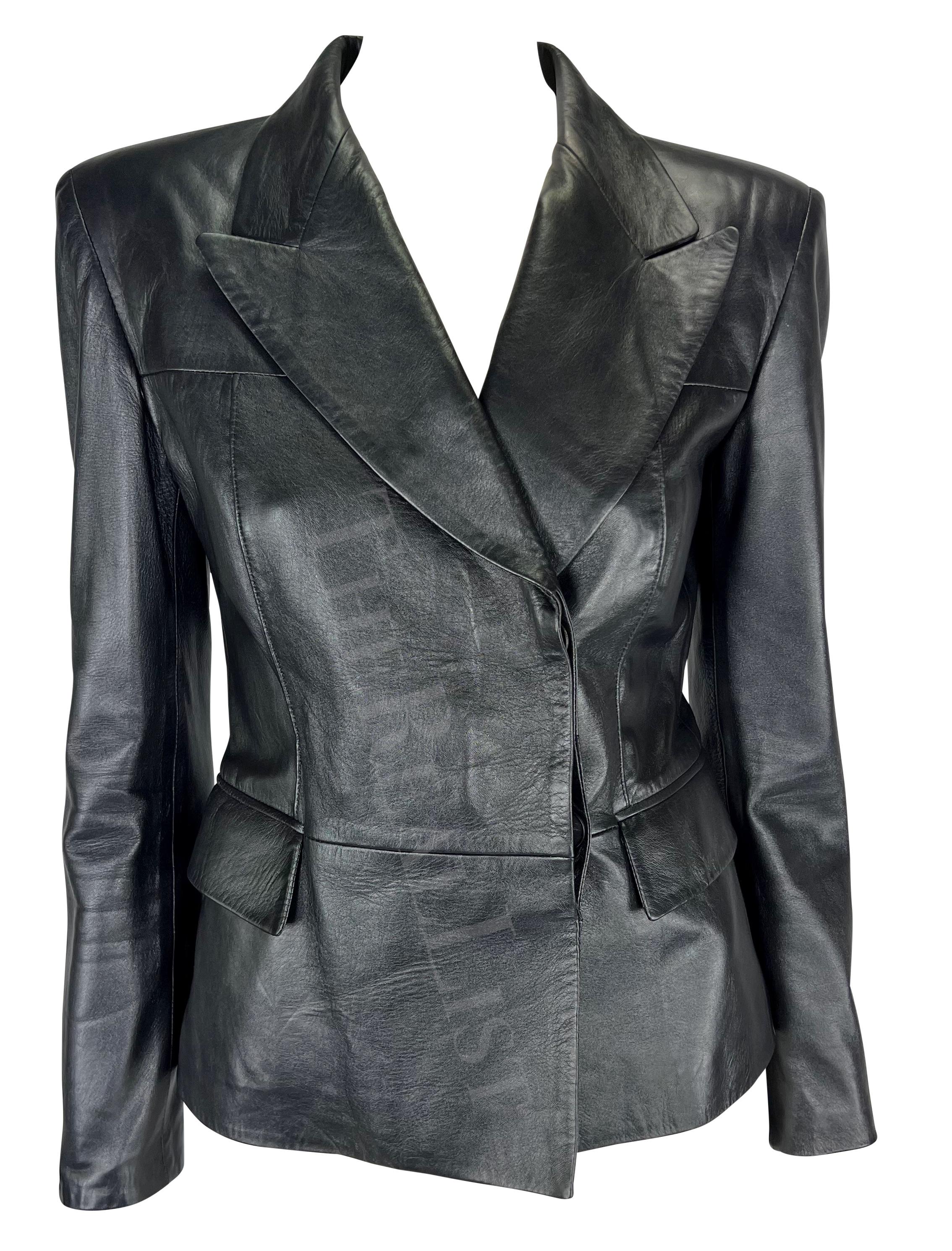 F/W 1997 Gucci by Tom Ford Runway Metallic Black Leather Blazer Jacket For Sale 5