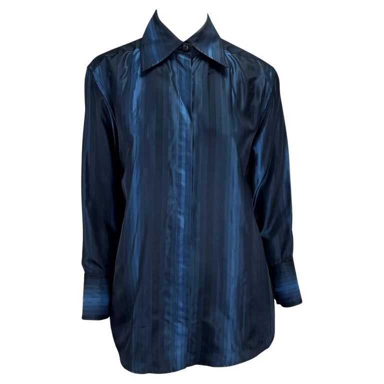 F/W 1997 Gucci by Tom Ford Runway Navy Blue Ombré Stripe Button Up