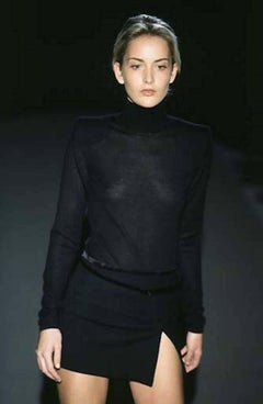 F/W 1997 Gucci by Tom Ford Runway Patent G Buckle Wrap Black Wool Skirt