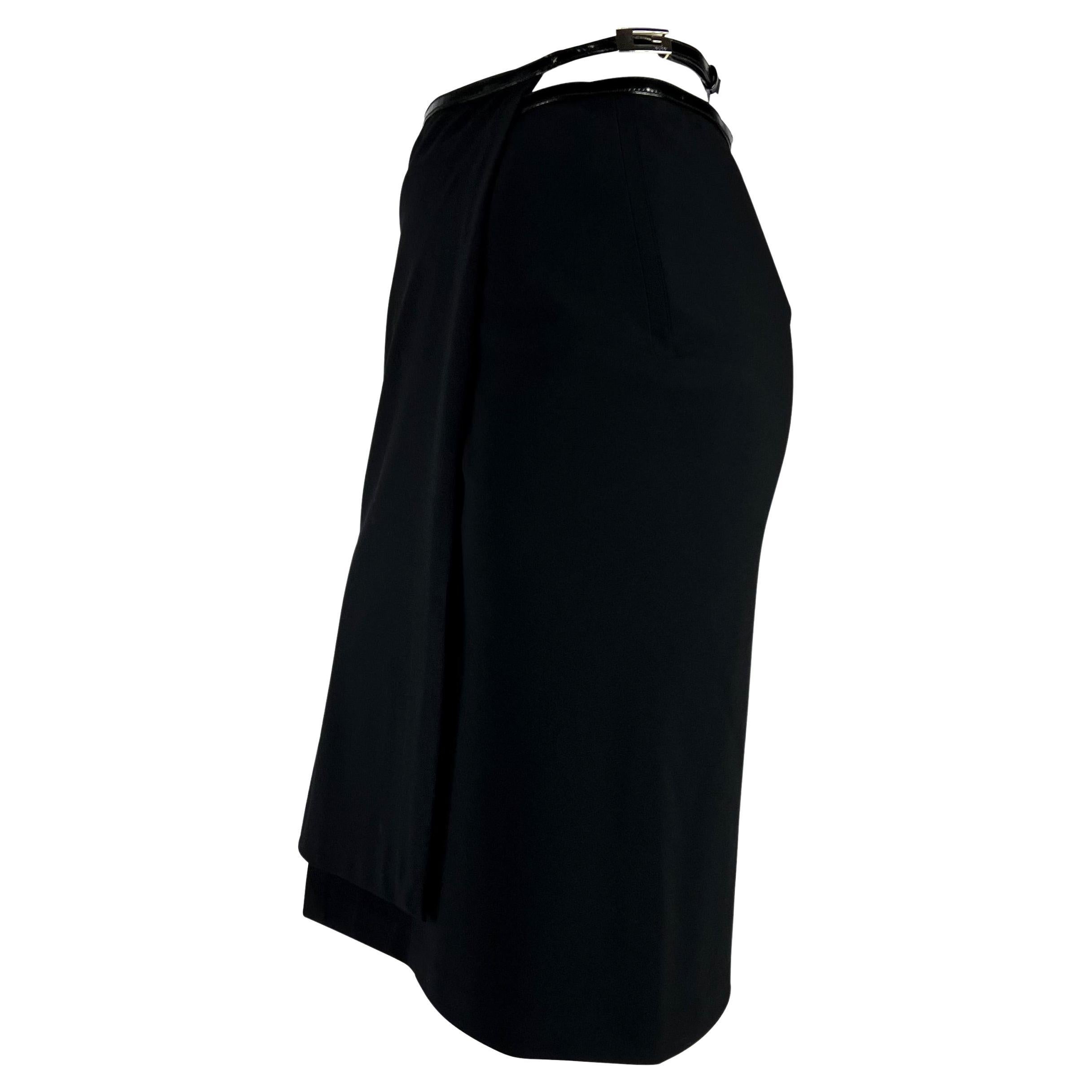 F/W 1997 Gucci by Tom Ford Runway Patent G Buckle Wrap Black Wool Skirt