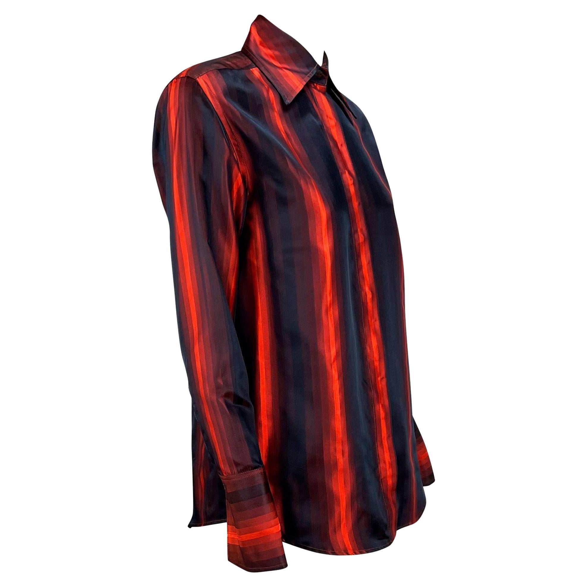 F/W 1997 Gucci by Tom Ford Runway Red Ombré Stripe Button Up Shoulder Pad Top For Sale 4