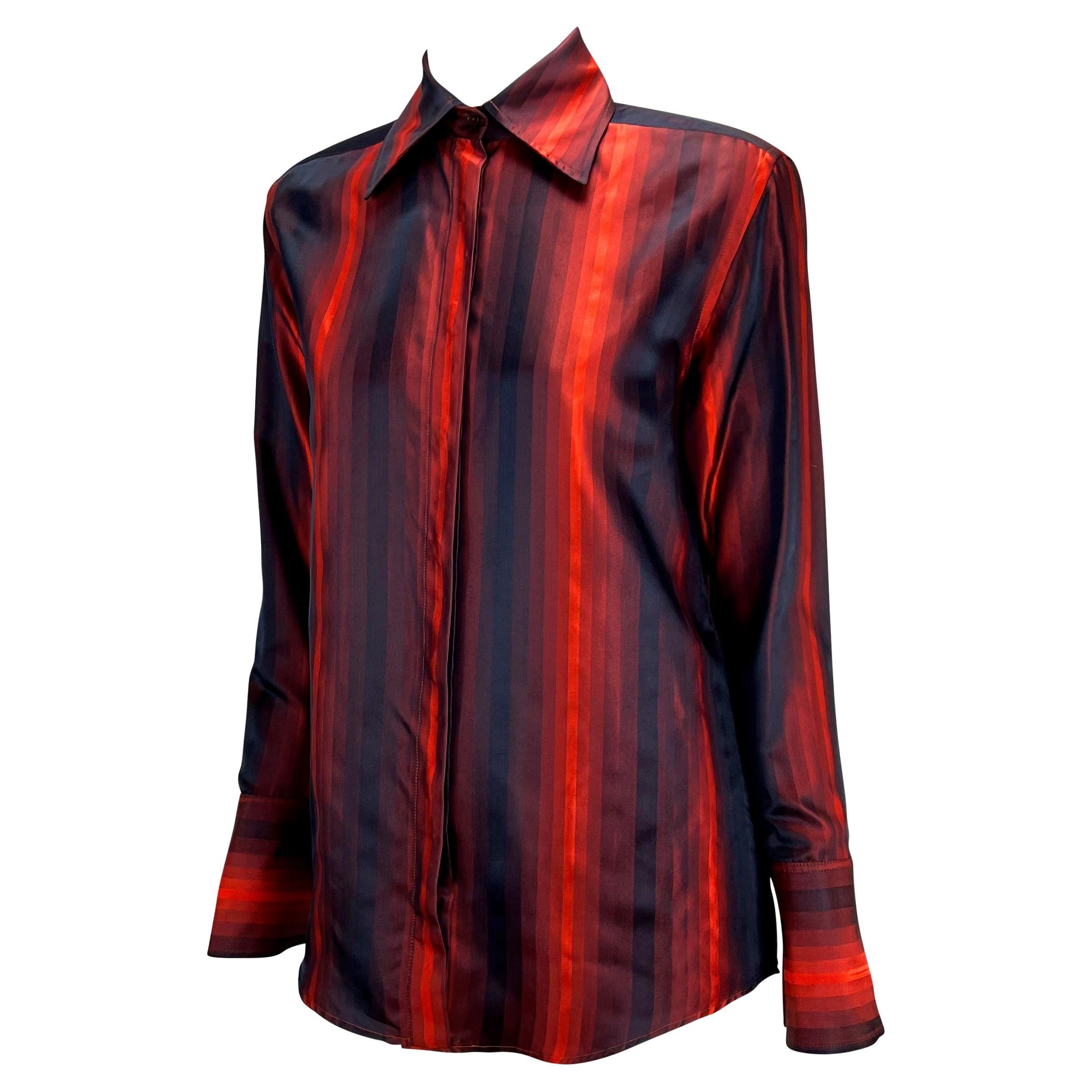 F/W 1997 Gucci by Tom Ford Runway Red Ombré Stripe Button Up F/W 1997 Gucci by Tom Ford Runway Red Ombré Stripe Button Up