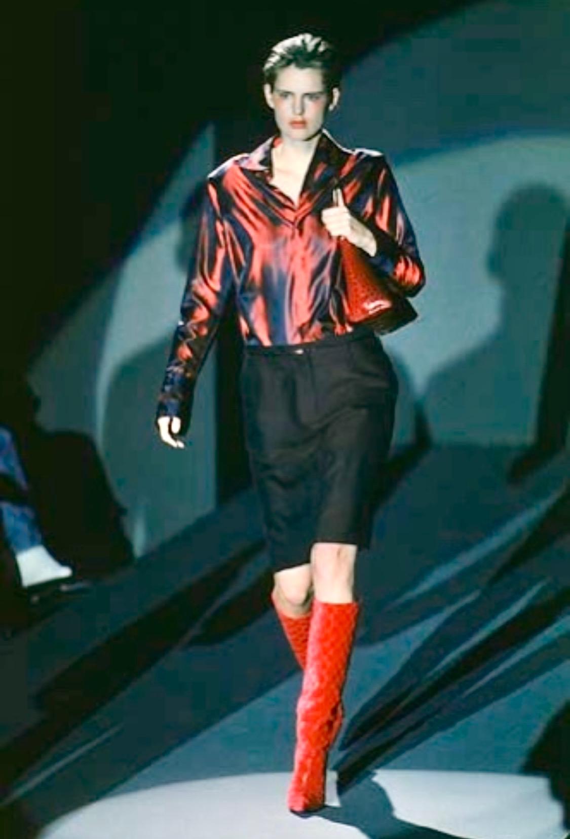 Black F/W 1997 Gucci by Tom Ford Runway Red Ombré Stripe Button Up Shoulder Pad Top For Sale