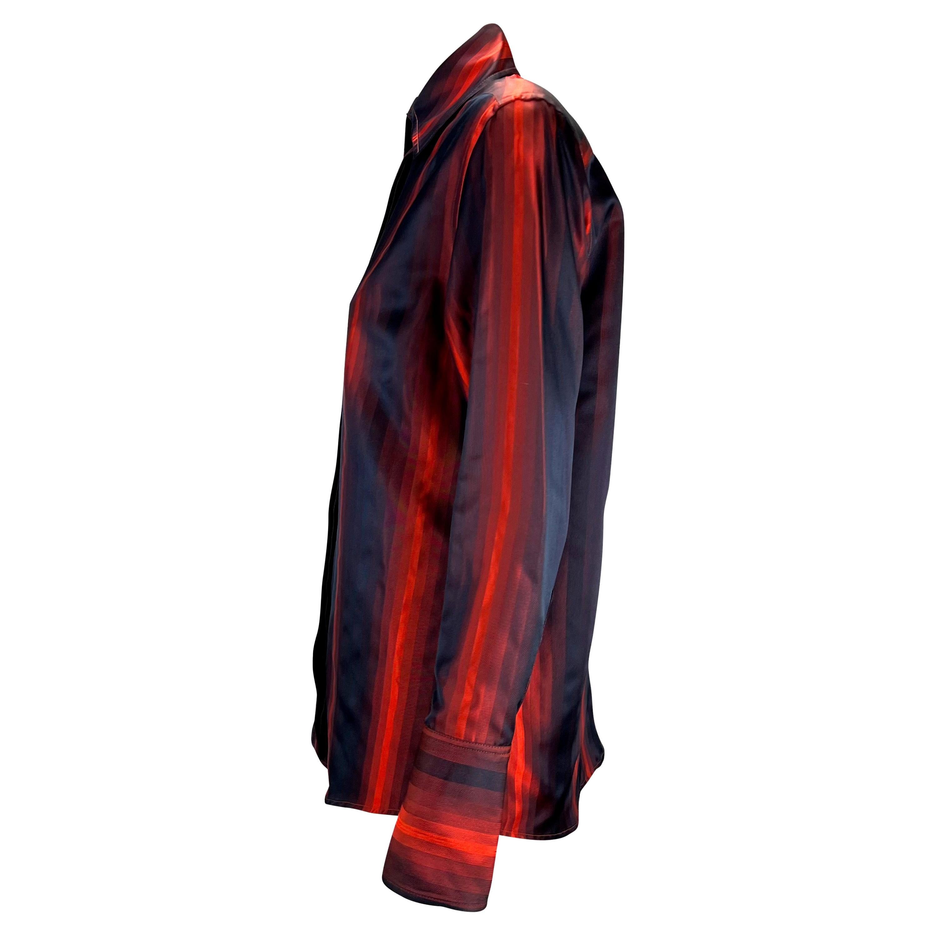 Black F/W 1997 Gucci by Tom Ford Runway Red Ombré Stripe Button Up Shoulder Pad Top For Sale