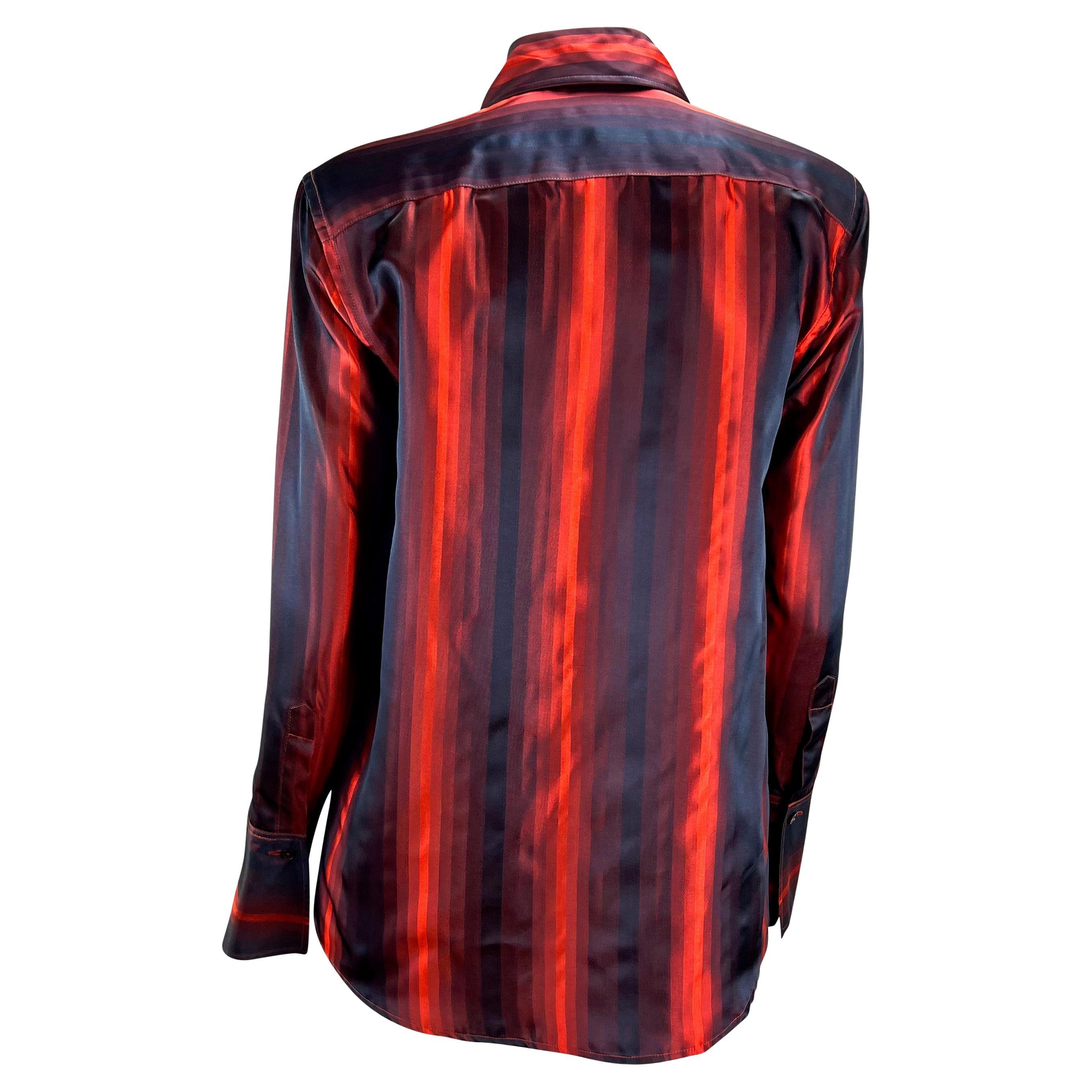Women's F/W 1997 Gucci by Tom Ford Runway Red Ombré Stripe Button Up Shoulder Pad Top For Sale