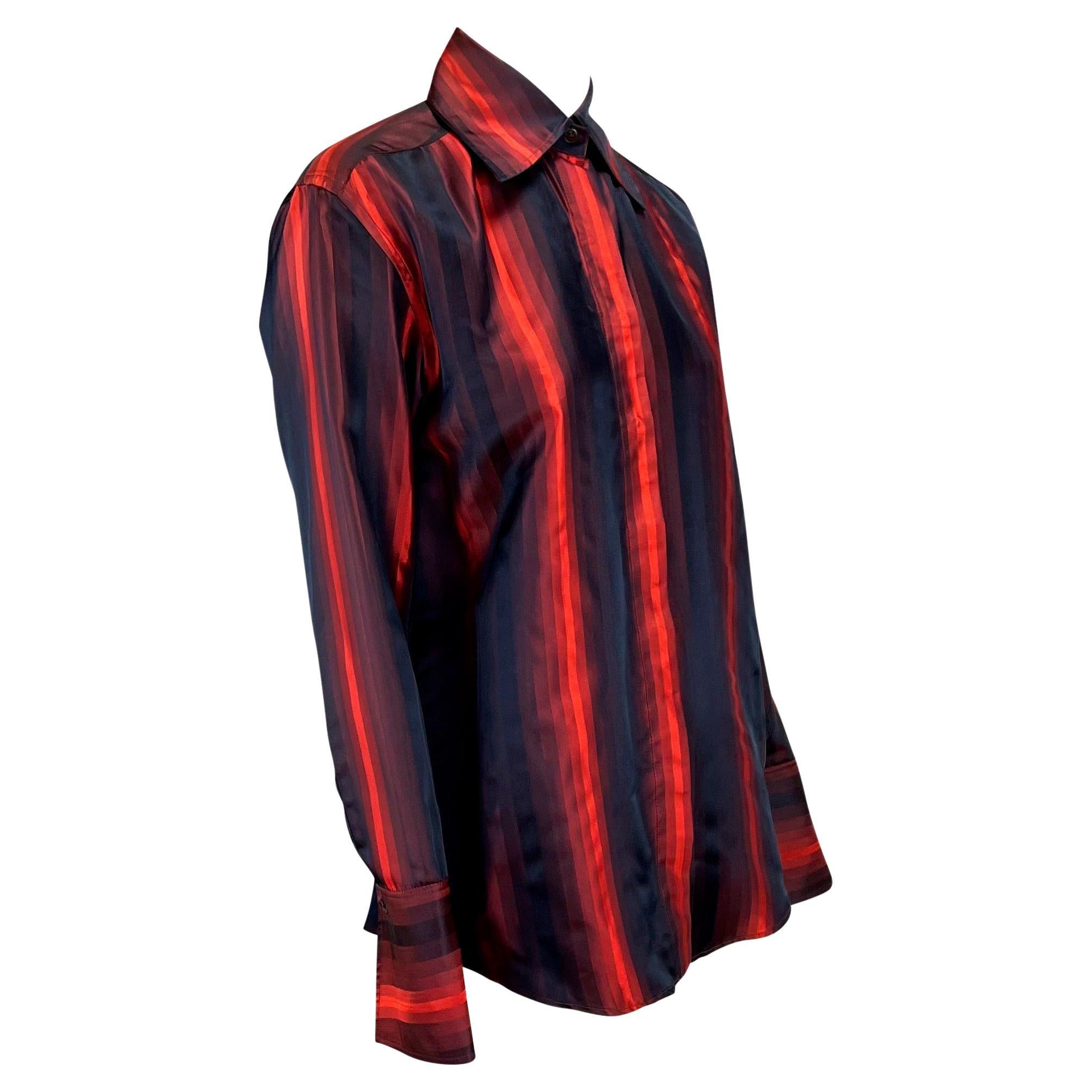 F/W 1997 Gucci by Tom Ford Runway Red Ombré Stripe Silk Button Up Top For Sale 2