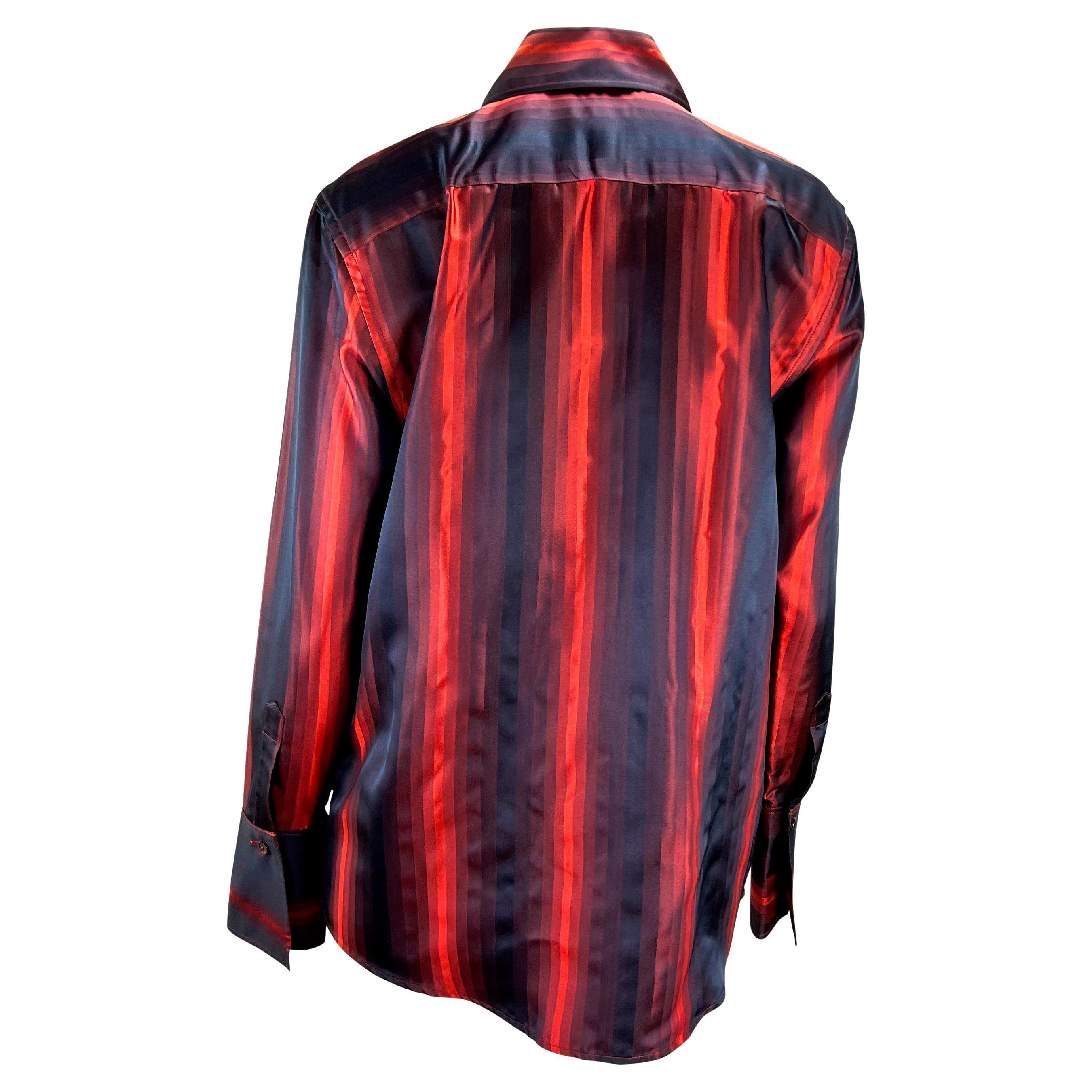 F/W 1997 Gucci by Tom Ford Runway Red Ombré Stripe Silk Button Up Top In Excellent Condition For Sale In West Hollywood, CA