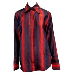 F/W 1997 Gucci by Tom Ford Runway Red Ombré Stripe Silk Button Up Top