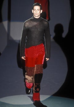 F/W 1997 Gucci by Tom Ford Runway Velvet GG Monogram Navy Black Patchwork Pants