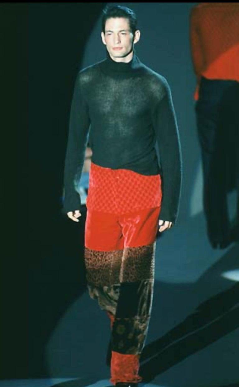 F/W 1997 Gucci by Tom Ford Runway Velvet GG Monogram Navy Black Patchwork Pants For Sale 1