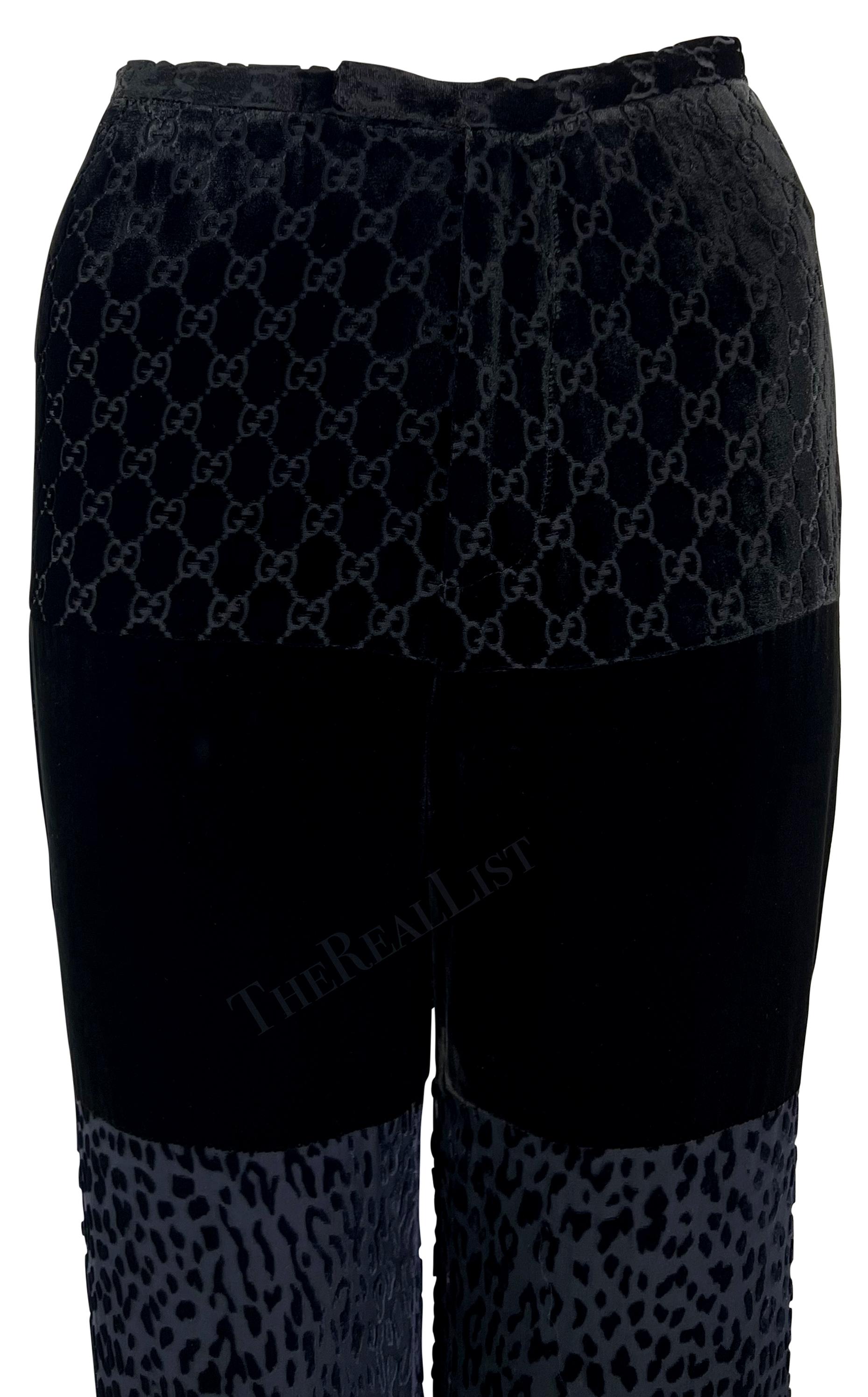 F/W 1997 Gucci by Tom Ford Runway Velvet GG Monogram Navy Black Patchwork Pants In Excellent Condition For Sale In West Hollywood, CA