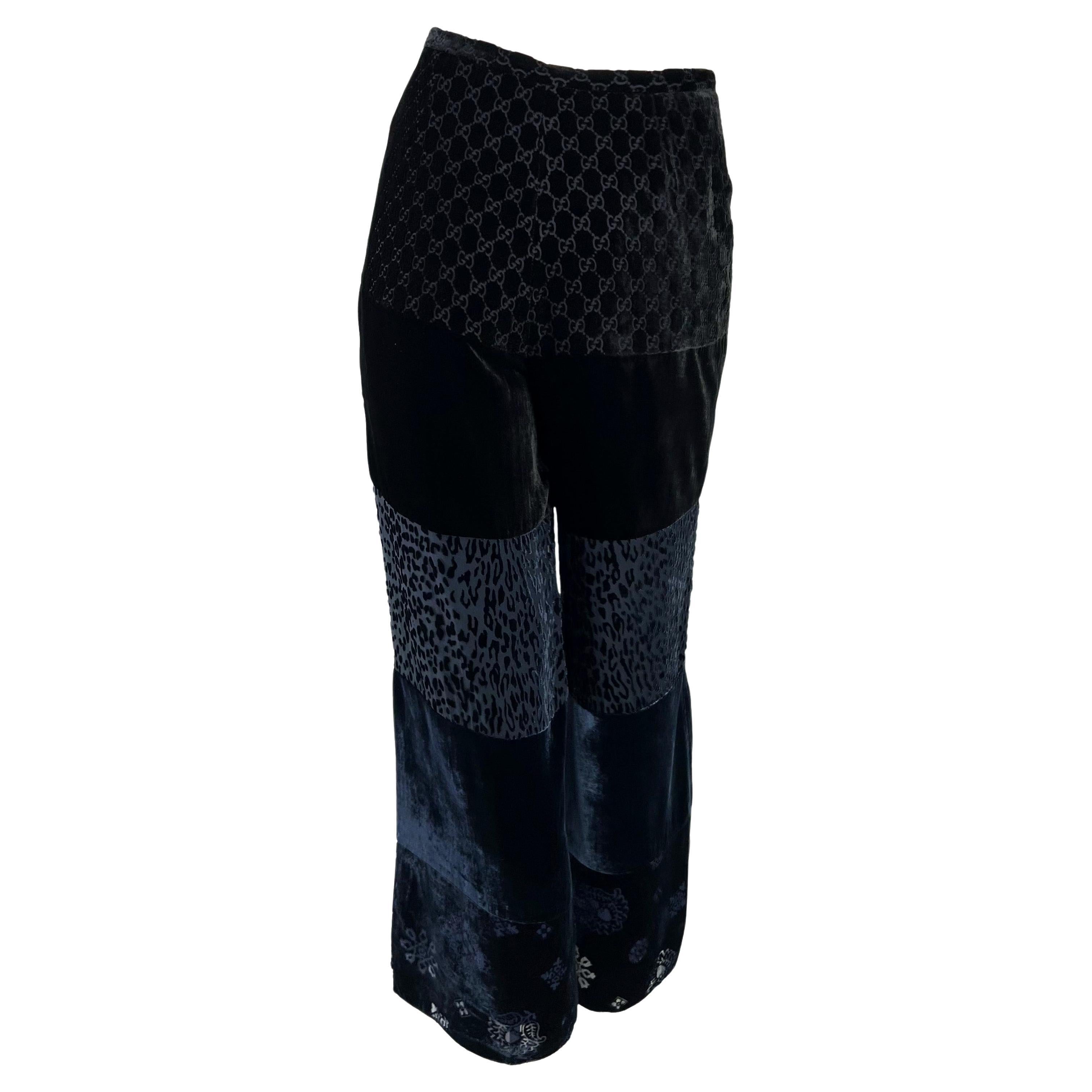 Women's F/W 1997 Gucci by Tom Ford Runway Velvet GG Monogram Navy Black Patchwork Pants For Sale