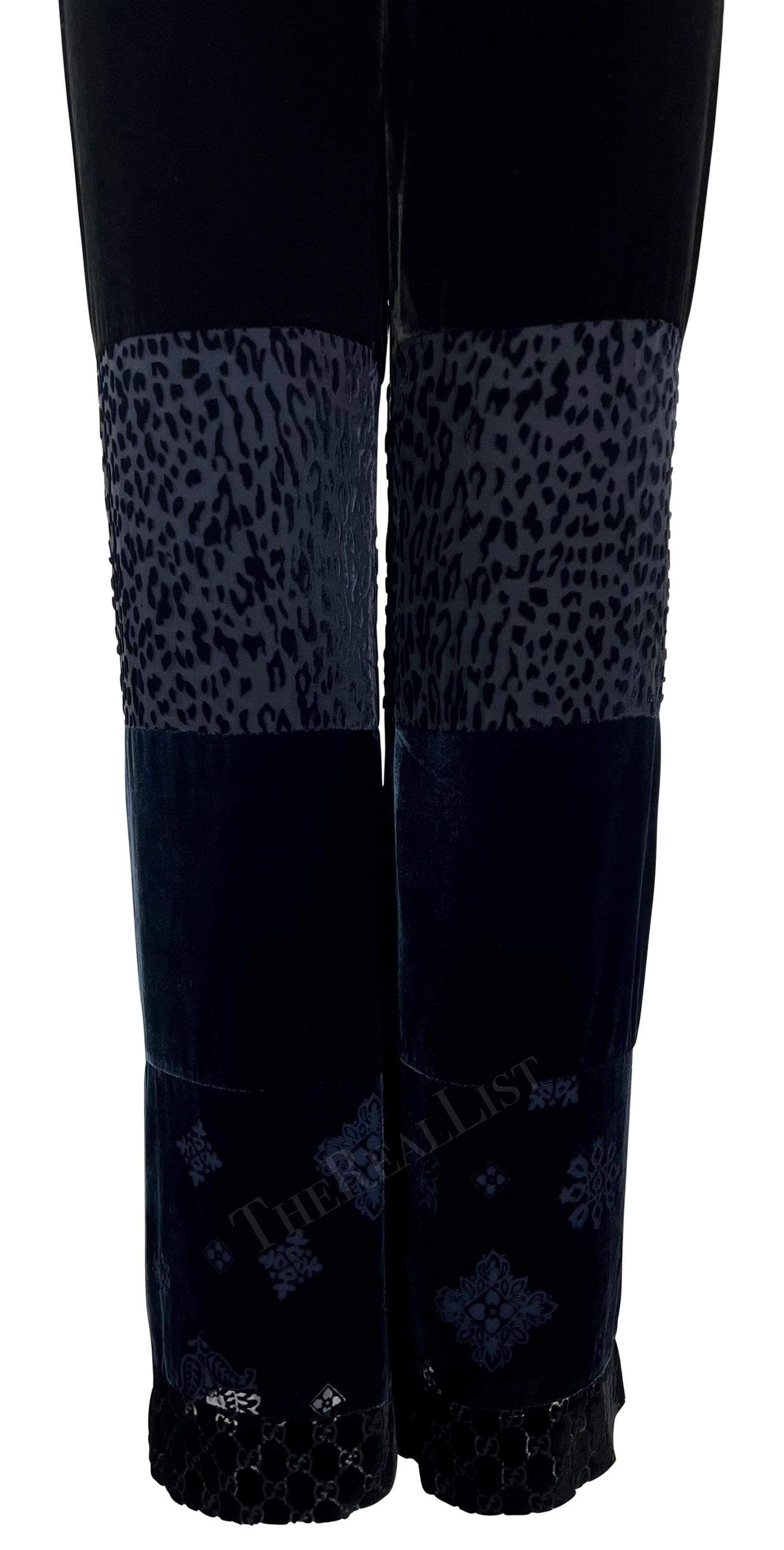 Women's F/W 1997 Gucci by Tom Ford Runway Velvet GG Monogram Navy Black Patchwork Pants For Sale