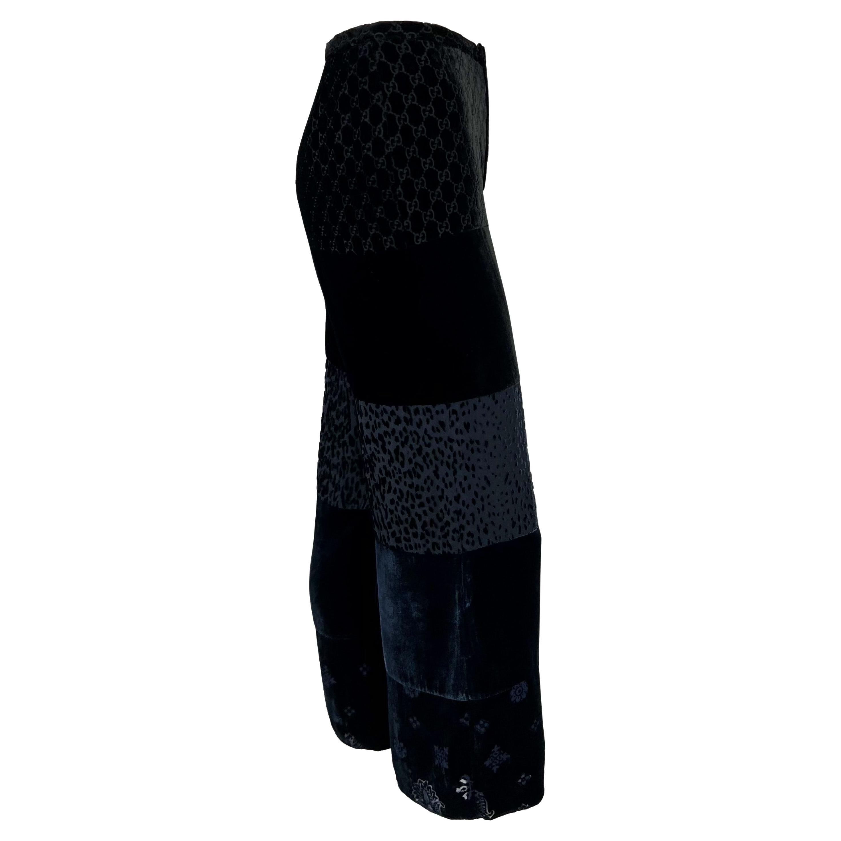 F/W 1997 Gucci by Tom Ford Runway Velvet GG Monogram Navy Black Patchwork Pants For Sale 2