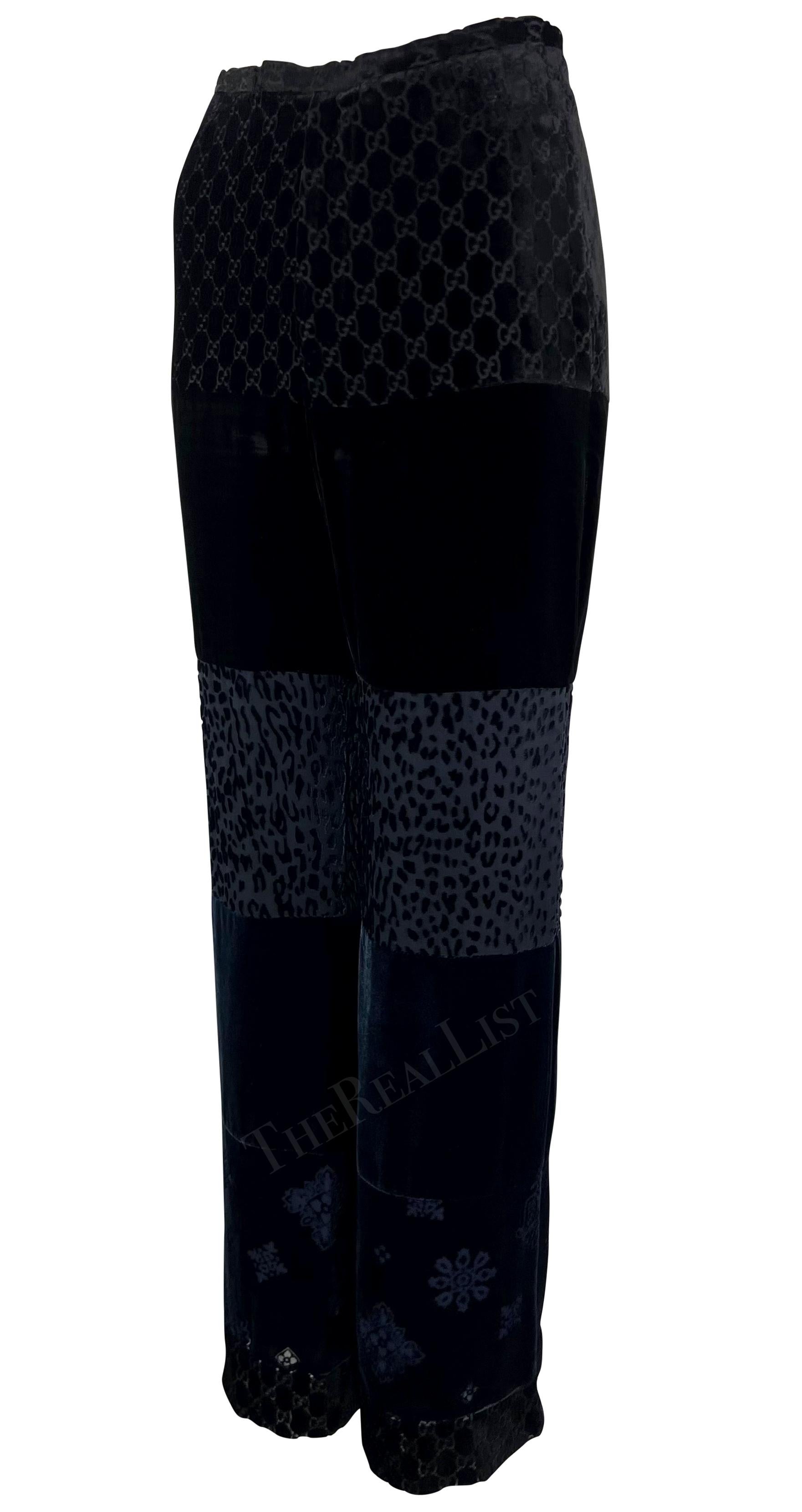 F/W 1997 Gucci by Tom Ford Runway Velvet GG Monogram Navy Black Patchwork Pants For Sale 2