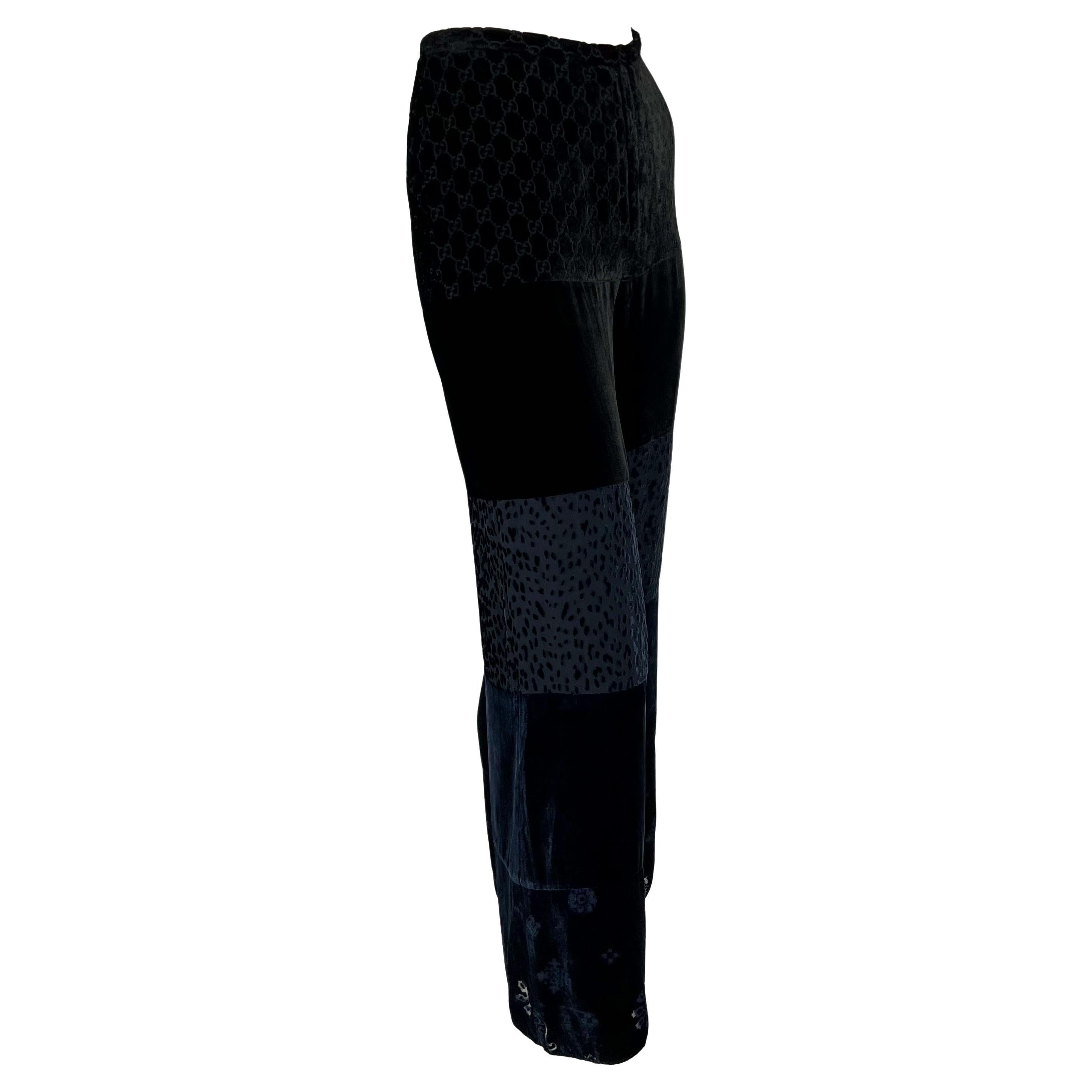 F/W 1997 Gucci by Tom Ford Runway Velvet GG Monogram Navy Black Patchwork Pants For Sale 3