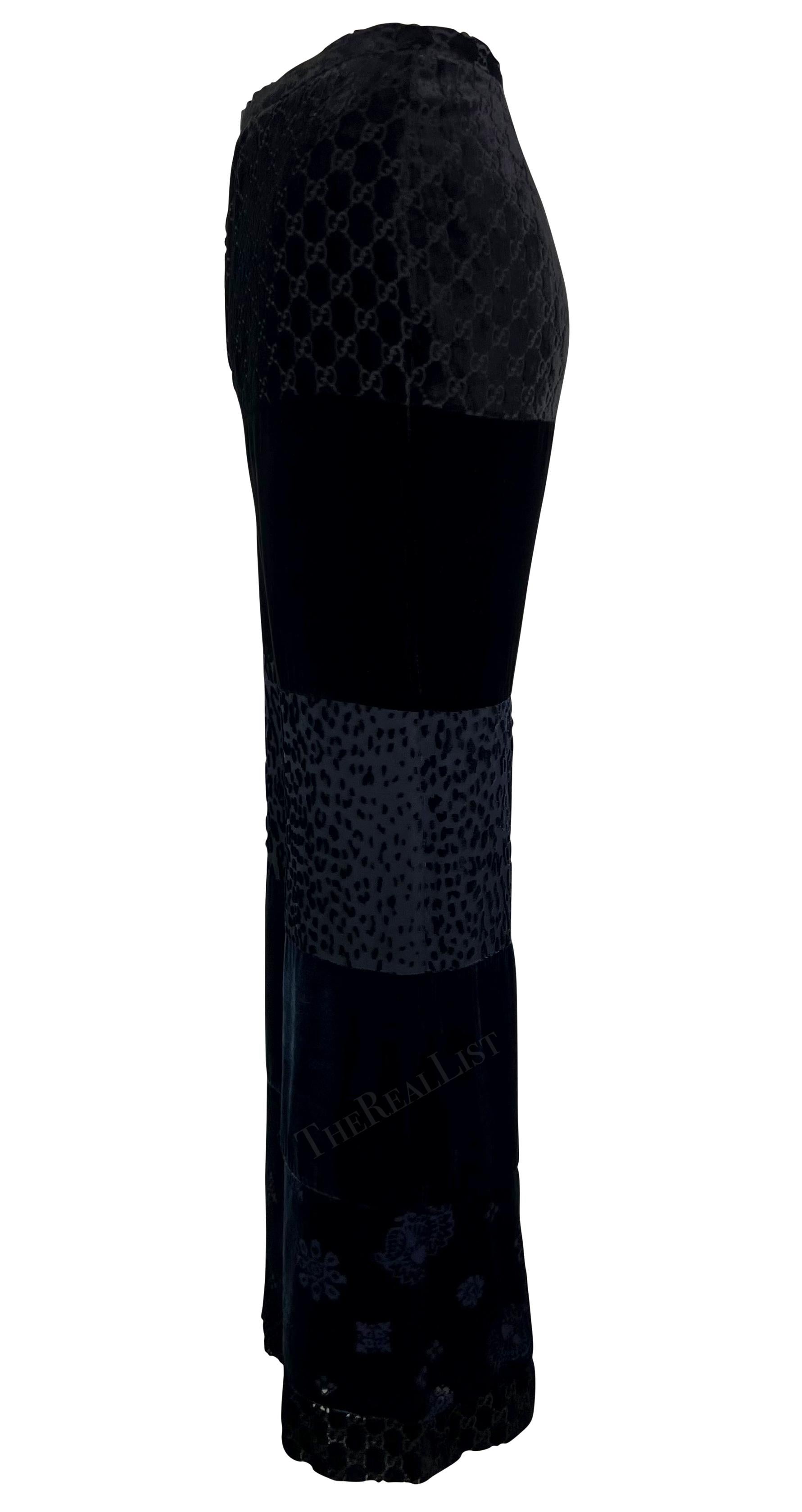 F/W 1997 Gucci by Tom Ford Runway Velvet GG Monogram Navy Black Patchwork Pants For Sale 3