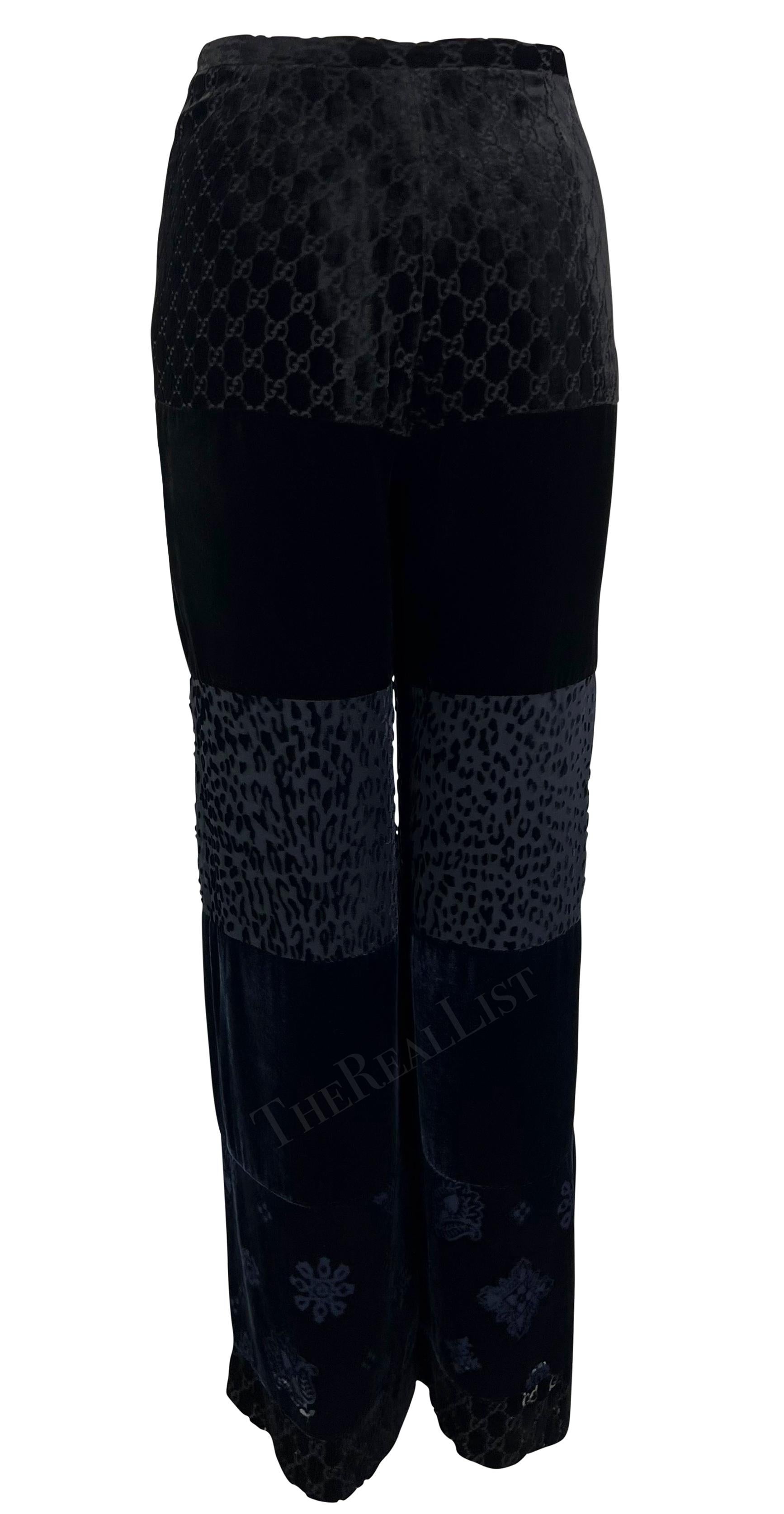 F/W 1997 Gucci by Tom Ford Runway Velvet GG Monogram Navy Black Patchwork Pants For Sale 4