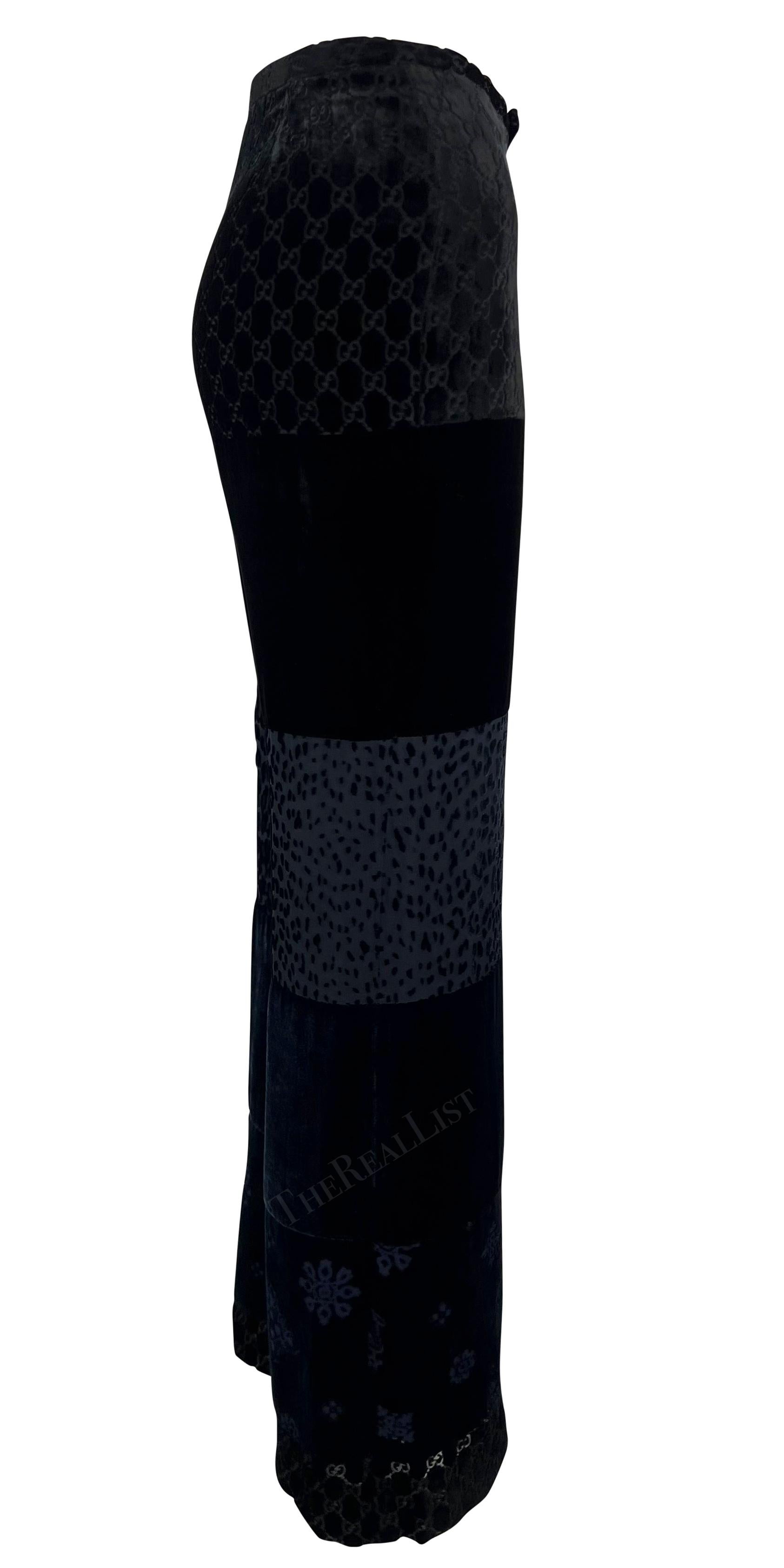 F/W 1997 Gucci by Tom Ford Runway Velvet GG Monogram Navy Black Patchwork Pants For Sale 5