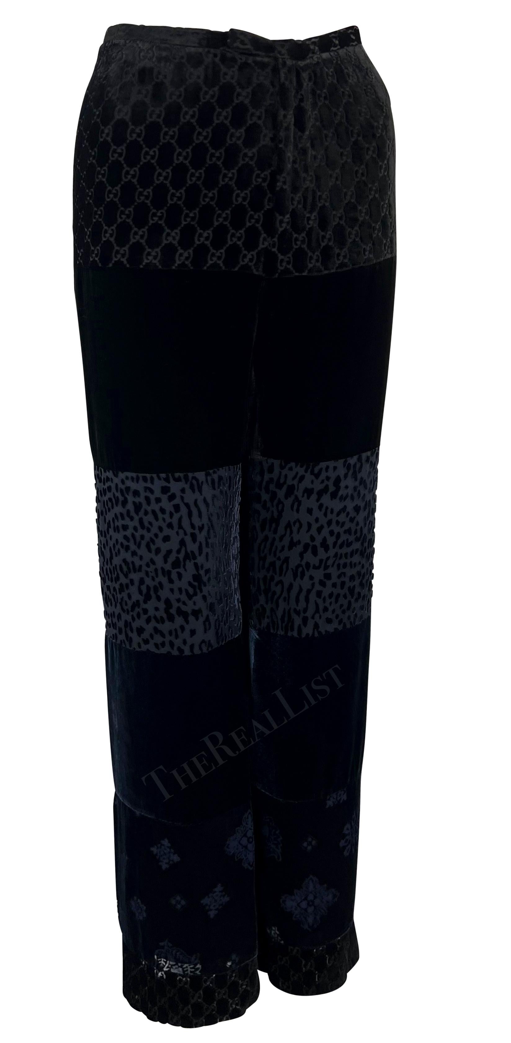 F/W 1997 Gucci by Tom Ford Runway Velvet GG Monogram Navy Black Patchwork Pants For Sale 6