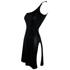 F/W 1997 Gucci by Tom Ford Semi Sheer Black High Slits One Shoulder Mini Dress