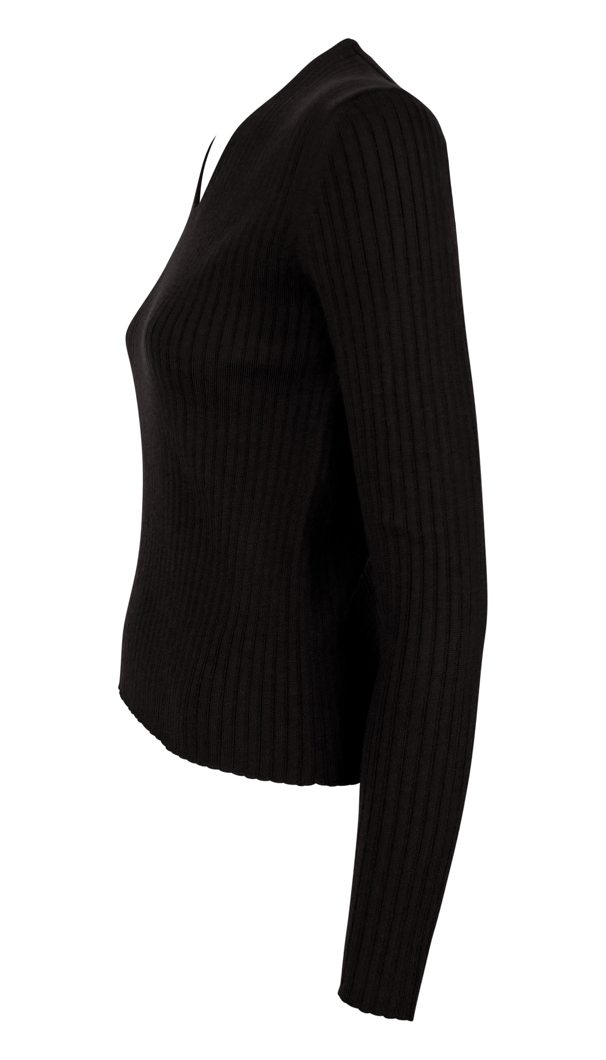 Nero A/I 1997 Gucci by Tom Ford Maglione a coste stretch con scollo a V in lana marrone semi trasparente in vendita