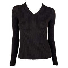 F/W 1997 Gucci by Tom Ford Pull en laine semi-transparente Brown à col en V et à côtes extensibles