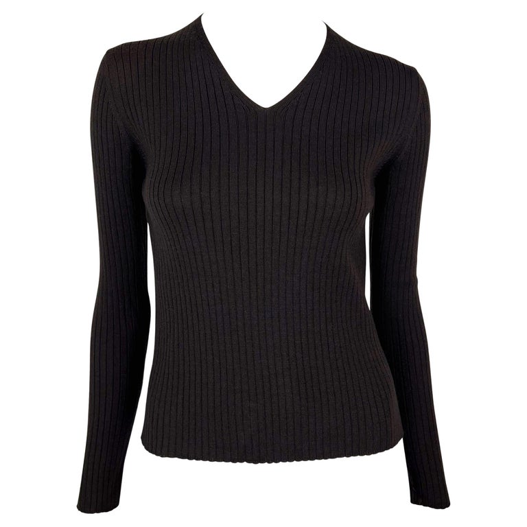 F/W 1997 Gucci by Tom Ford Semi-Sheer Brown Wool V-Neck Stretch 