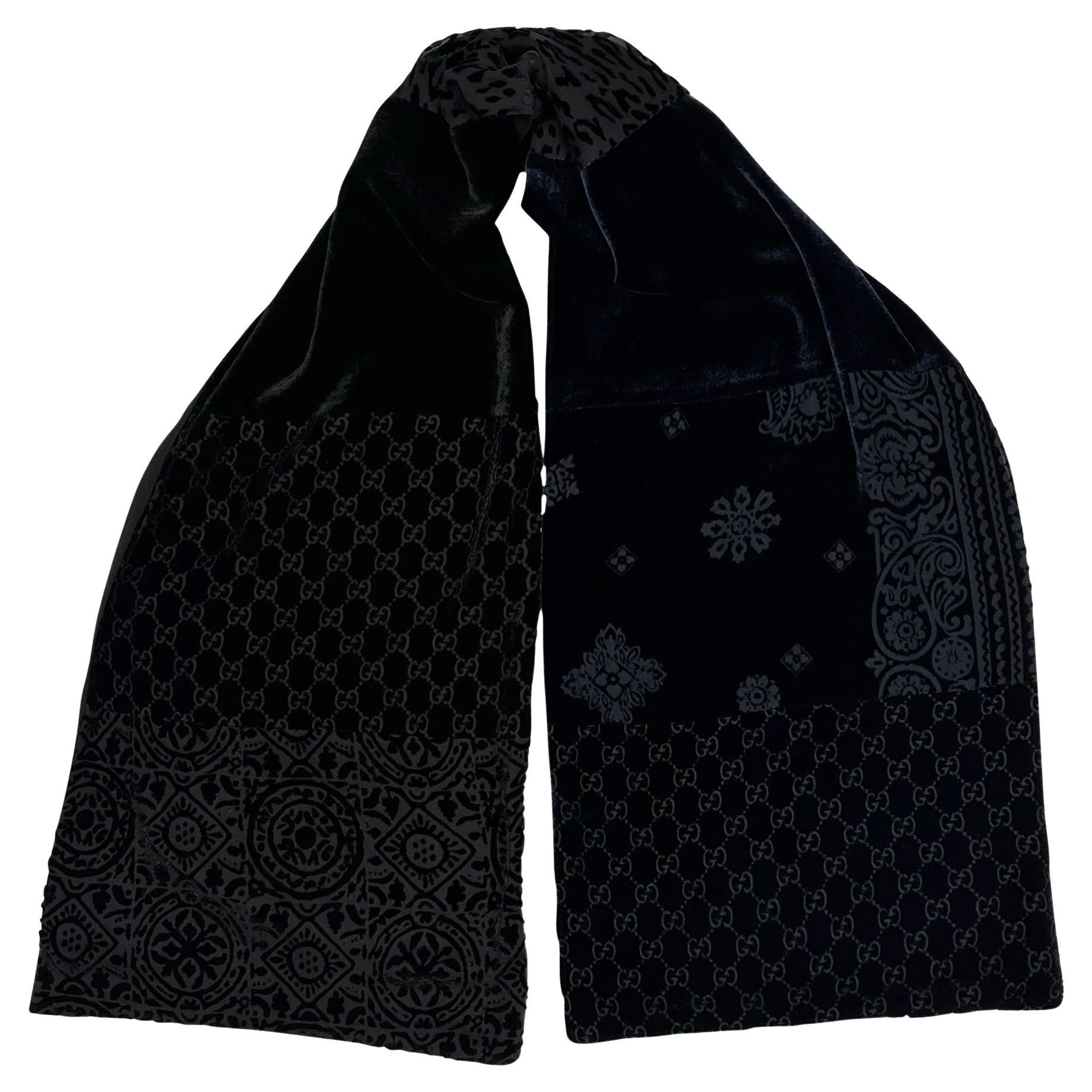 F/W 1997 Gucci by Tom Ford Velvet Patchwork Navy 'GG' Monogram Scarf For Sale